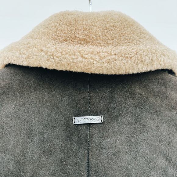 GF Ferre Gianfranco Chocolate Brown Leather Bomber Jacket Shearling 24/38 XS - Picture 8 of 14